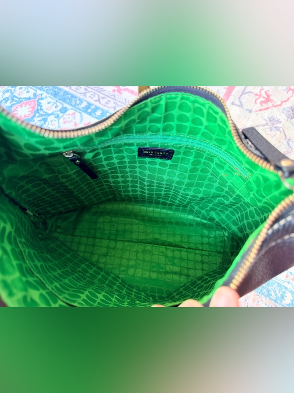 Kate Spade Pebbled Leather Hobo Bag with Dot Noel lime green interior! EUC - Picture 10 of 12